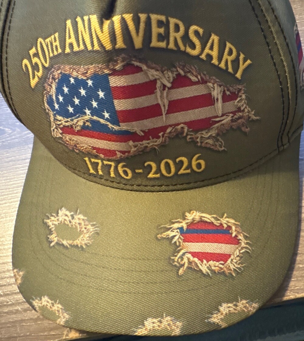 250th Anniversary 1776-2026 USA Flag Embroidered Green Unisex One Size Cap